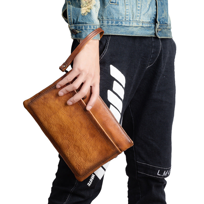 Men's Clutch Bag Cowhide Retro Casual Handbags for Men 