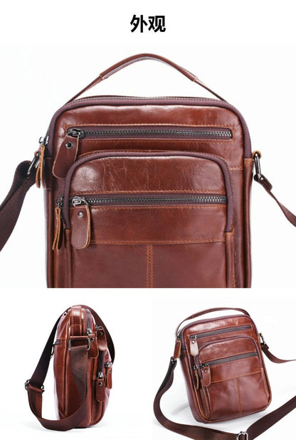 Men's Shoulder Bag Genuine Cowhide Leather Crazy Horse Retro Casual Large Capacity Crossbody Bag for Men 