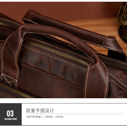 Men's Handbag Briefcase Cowhide Genuine Leather Retro Business Men Computer Bag 