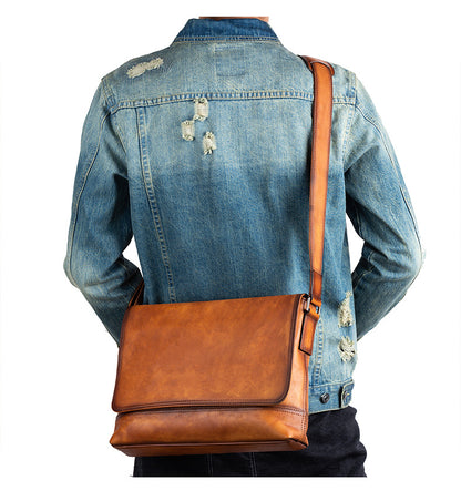 Men's Shoulder Bag Genuine Cowhide Leather Retro Casual Male Crossbody Bag 