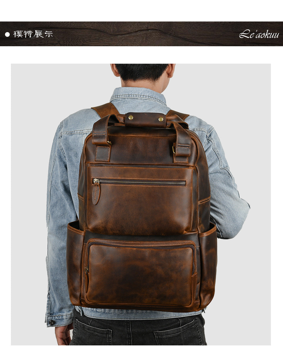 Men's backpack Cowhide genuine leather large capacity outdoor casual men's travel bag computer bag 