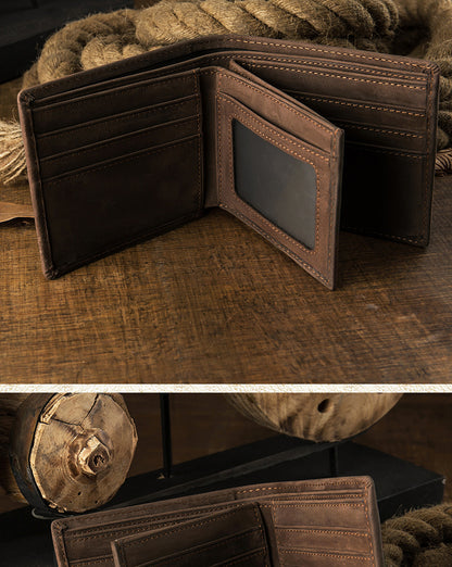 Men's Short Wallet Original Cowhide Genuine Leather Card Holder Retro Men's Wallet Card Bag 