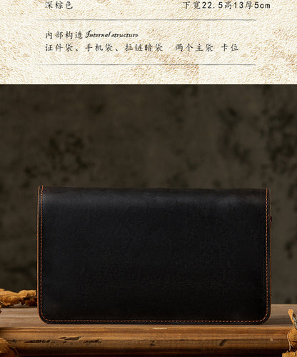 Men's Wallet Handcrafted Genuine Cowhide Leather Quality Crazy Horse Double Zipper Clutch Bag Casual Men's Wallet 