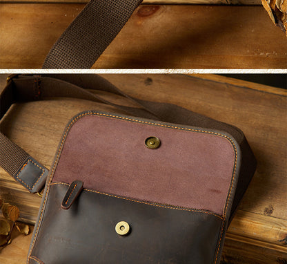 Men's Shoulder Bag Handmade Genuine Cowhide Leather Fashion Crossbody Bag for Men 