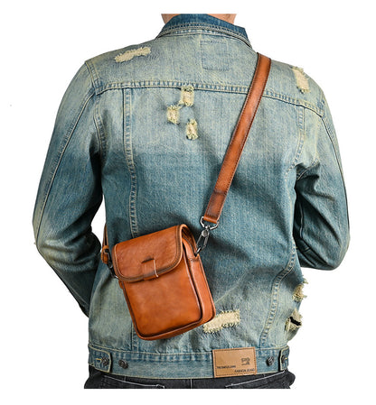 Men's Shoulder Bag Genuine Cowhide Leather Retro Casual Travel Bag Men Crossbody Bag Smartphone Pouch 