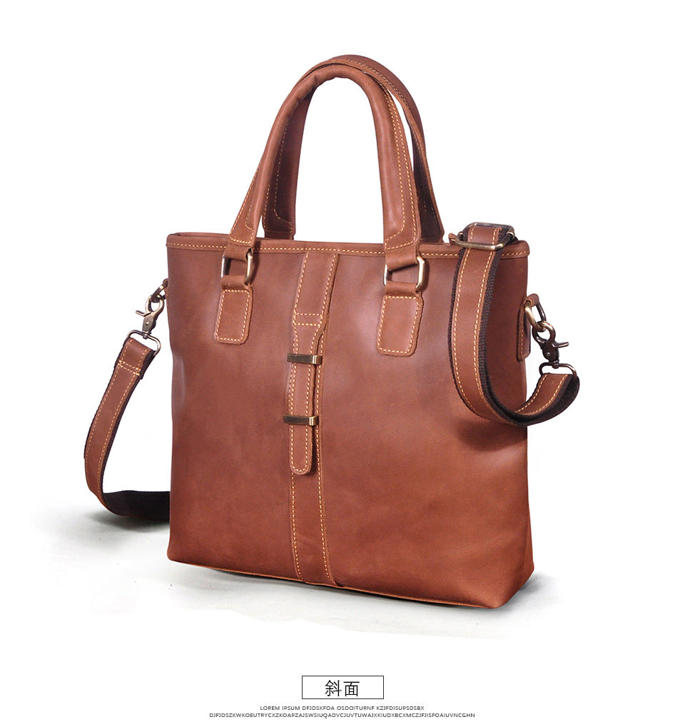 Men's Briefcase Shoulder Bag Retro Business Handbag Cowhide Genuine Leather Men Computer Bag 