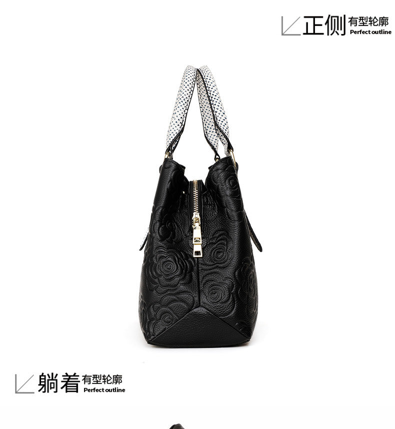 Genuine leather women's handbag trend large capacity large bag knurled cowhide shoulder bag temperament handbag.bag