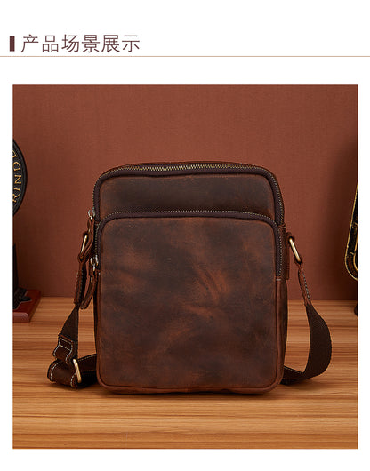 Men's Shoulder Bag Cowhide Genuine Leather Retro Travel Outdoor Crossbody Bag for Men 