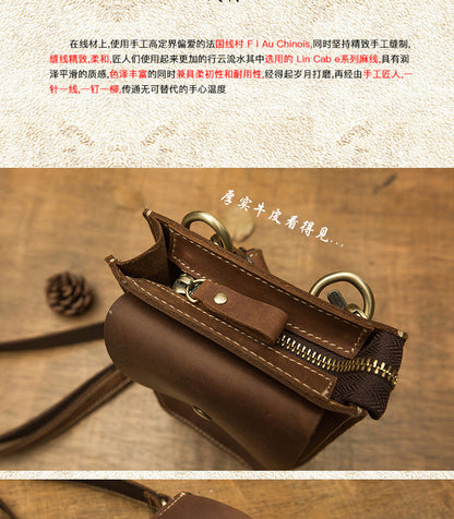 Men's Shoulder Bag Handmade Genuine Cowhide Leather Crazy Horse Men's Crossbody Bag Smartphone Pouch Waist Pouch 