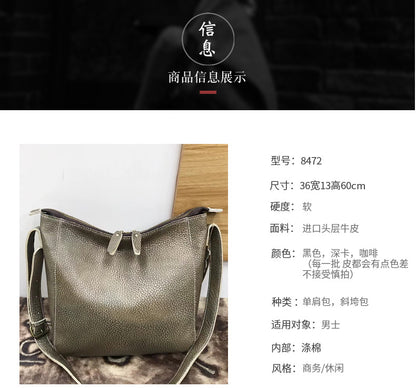 Men's Shoulder Bag Genuine Cowhide Leather Soft Leather Business Casual Commuting Crossbody Bag for Men 