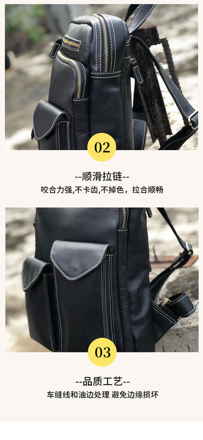 Men's backpack cowhide genuine leather retro fashion Korean fashion casual business handbag computer bag outdoor men's travel bag 