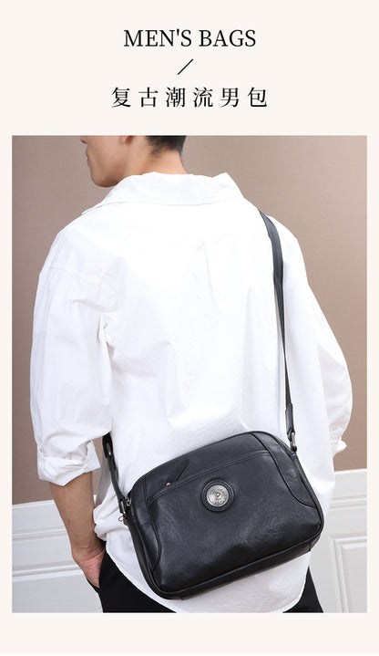 Men's Shoulder Bag Genuine Cowhide Leather Retro Casual Fashion Large Capacity Crossbody Bag for Men 