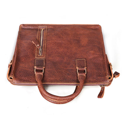 Men's Briefcase Crossbody Bag Cowhide Genuine Leather Retro Shoulder Bag Computer Bag 