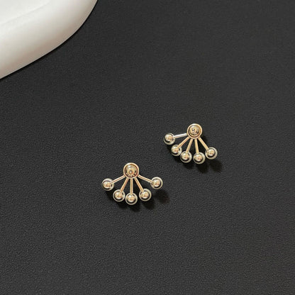 Women Earrings Pearl Fan Shape Cubic Chassis Retro Earrings 