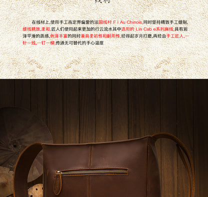 Men's Shoulder Bag Genuine Cow Leather Crazy Horse Handmade Unique Korean Fashion Casual Crossbody Bag 