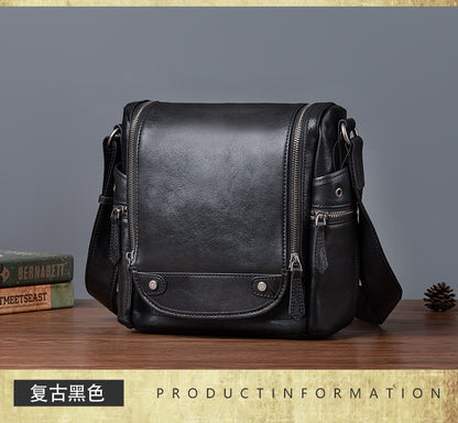 Men's Shoulder Bag Genuine Cowhide Leather Retro Casual Crossbody Bag for Men 