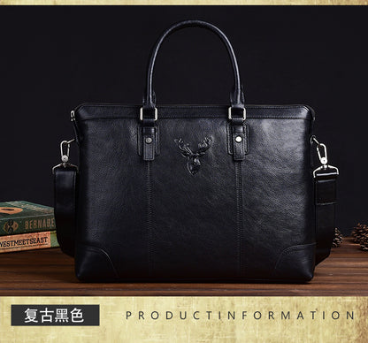 Men's Briefcase Genuine Cowhide Leather Retro Casual Business Bag Men's Handbag 