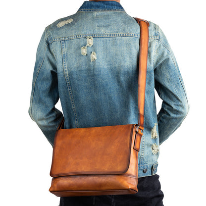 Men's Shoulder Bag Genuine Cowhide Leather Retro Casual Male Crossbody Bag 