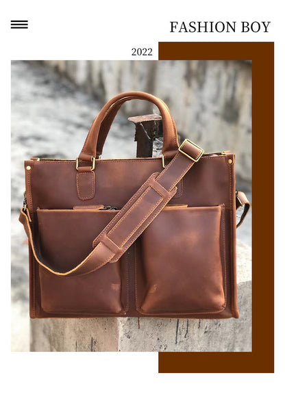 Men's Handbag Briefcase Cowhide Crazy Horse Shoulder Bag Business Commuting Crossbody Bag for Men Computer Bag 