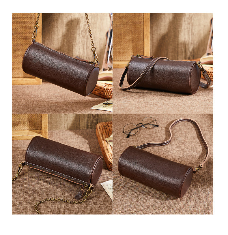 Women's bag Retro armpit bag Top cowhide cylindrical bag Chain bag that goes with anything Fashion shoulder bag.Pochette