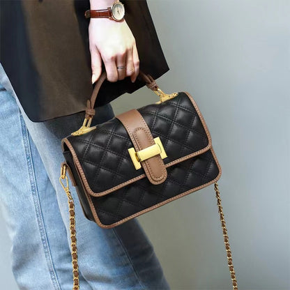 Women's Bag Chain Bag Check Genuine Leather Bag Simple Shoulder Bag Handbag that goes with anything. Bag