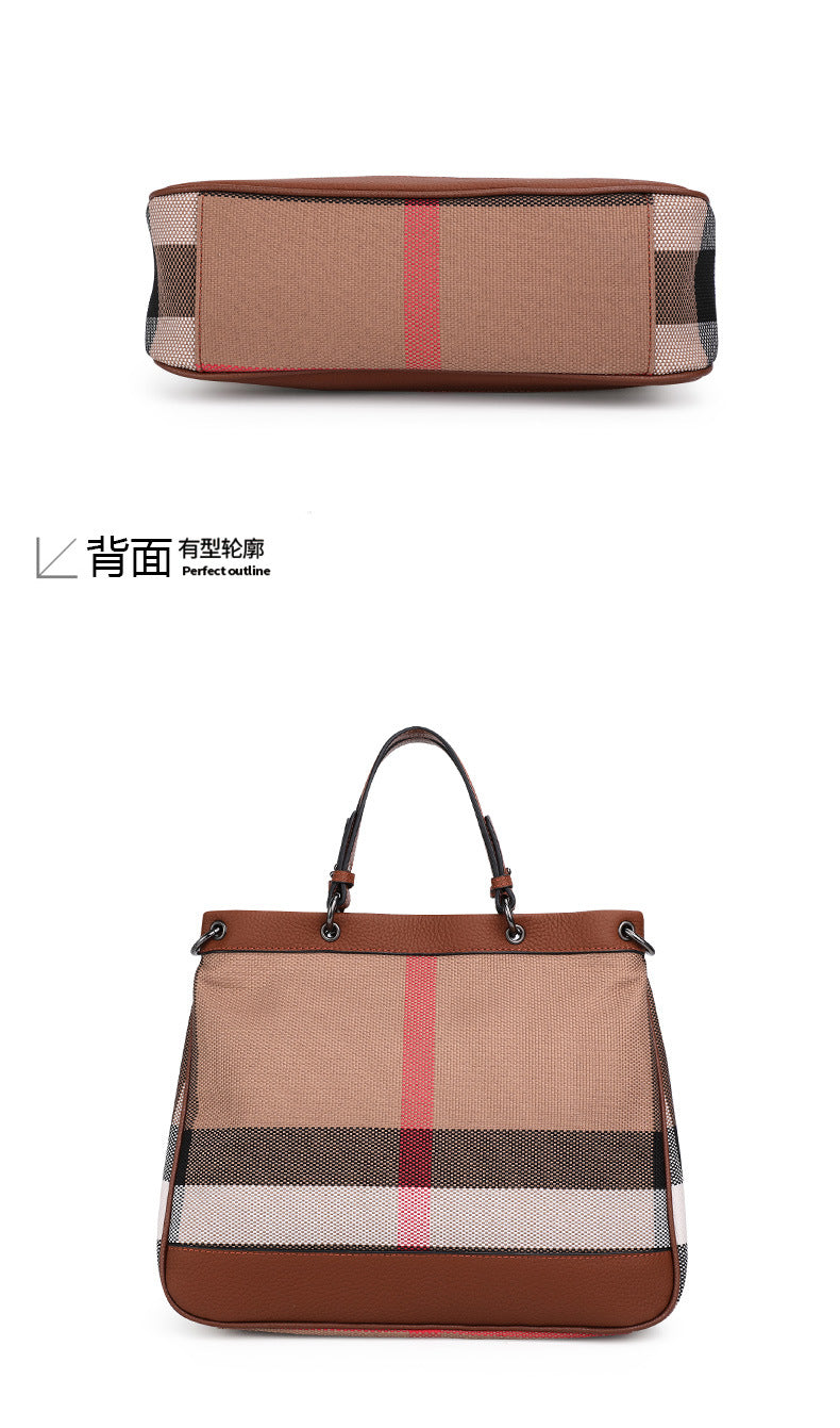 Ladies bag genuine leather plaid fashion casual large capacity cowhide big bag briefcase handbag.bag