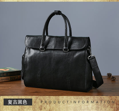 Men's briefcase genuine cowhide leather simple fashion retro casual business men's handbag computer bag 