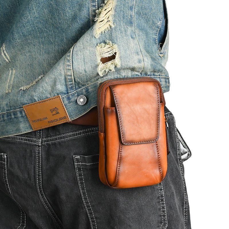 Men's Shoulder Bag Smartphone Pouch Cowhide Genuine Leather Retro Casual Crossbody Bag for Men 