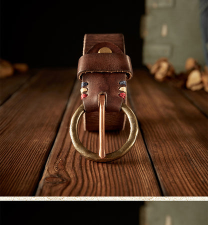 Men's belt handmade cowhide genuine leather retro copper needle buckle casual personality belt for men