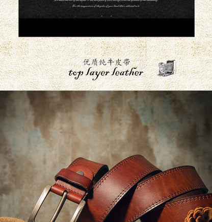 Men's Belt Handmade Genuine Cowhide Leather Casual Fashion Needle Buckle Men's Belt 