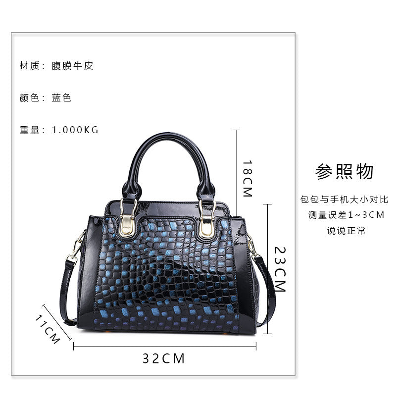 Leopard print genuine leather women's bag top cowhide large capacity retro bag shoulder bag simple high quality handbag.bag