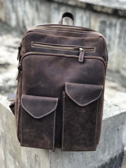 Men's backpack cowhide genuine leather retro fashion Korean fashion casual business handbag computer bag outdoor men's travel bag 