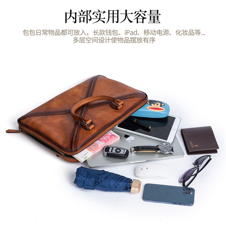 Men's Briefcase Genuine Leather Cowhide Retro Casual Men Handbag 