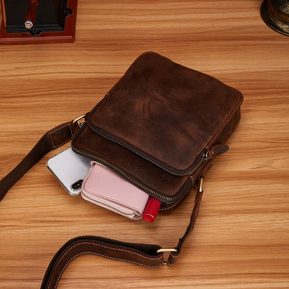 Men's Shoulder Bag Cowhide Genuine Leather Retro Travel Outdoor Crossbody Bag for Men 