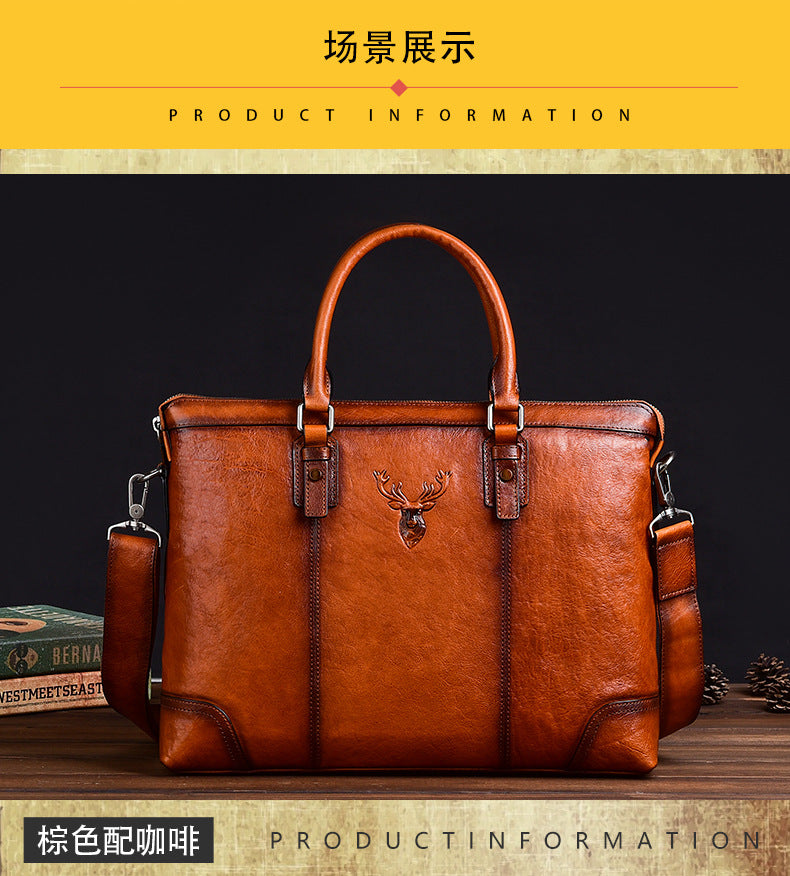 Men's Briefcase Genuine Cowhide Leather Retro Casual Business Bag Men's Handbag 