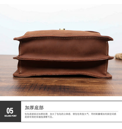 Men's Shoulder Bag Genuine Cowhide Leather Retro Briefcase Crossbody Bag for Men 