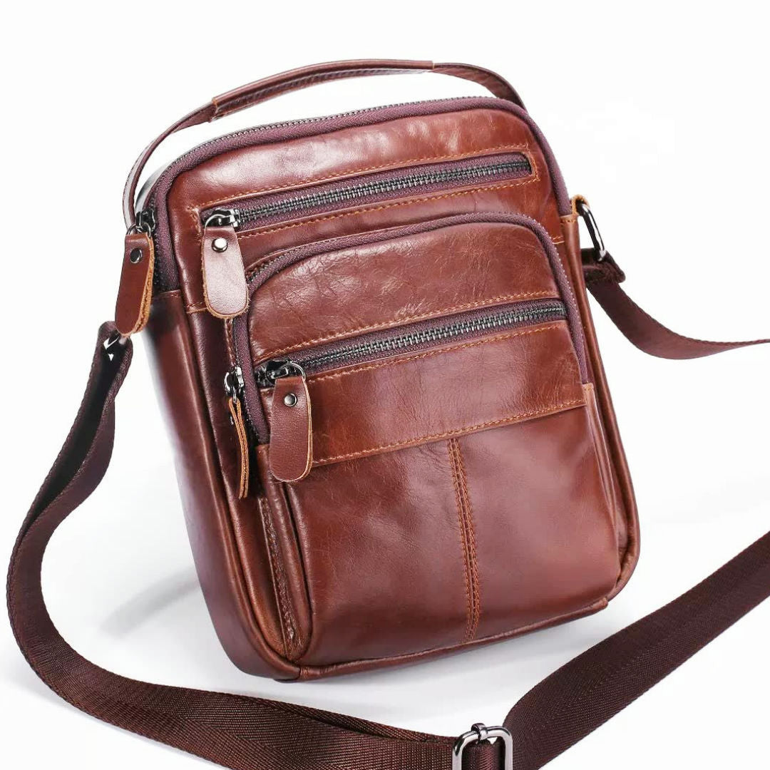 Men's Shoulder Bag Genuine Cowhide Leather Crazy Horse Retro Casual Large Capacity Crossbody Bag for Men 