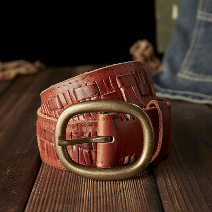 Men's Belt Hand-knitted Cowhide Genuine Leather Copper Needle Buckle Retro Fashion Personality Casual Men's Belt 