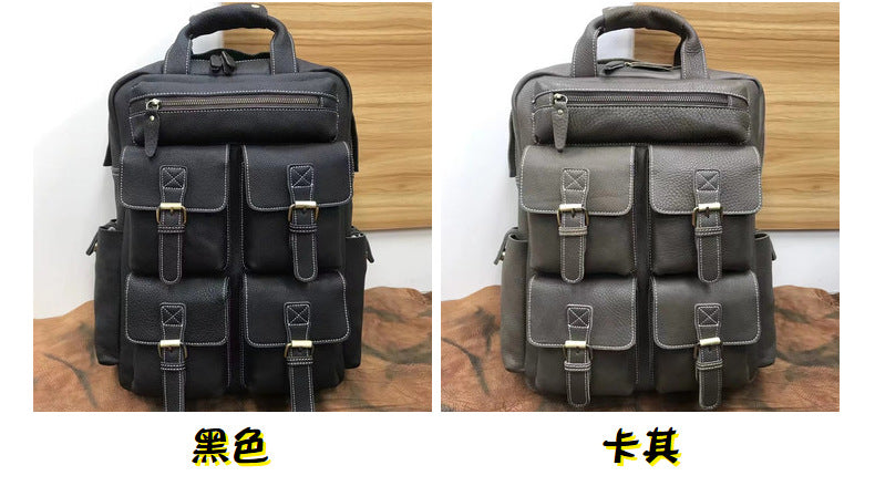 Men's backpack cowhide genuine leather retro large capacity business bag handbag outdoor travel bag 