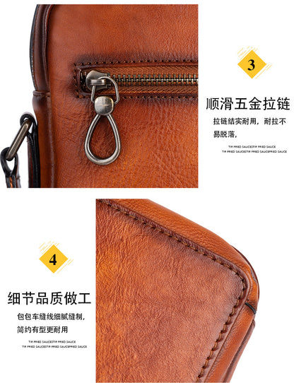 Men's Shoulder Bag Genuine Cowhide Leather Retro Casual Male Crossbody Bag 