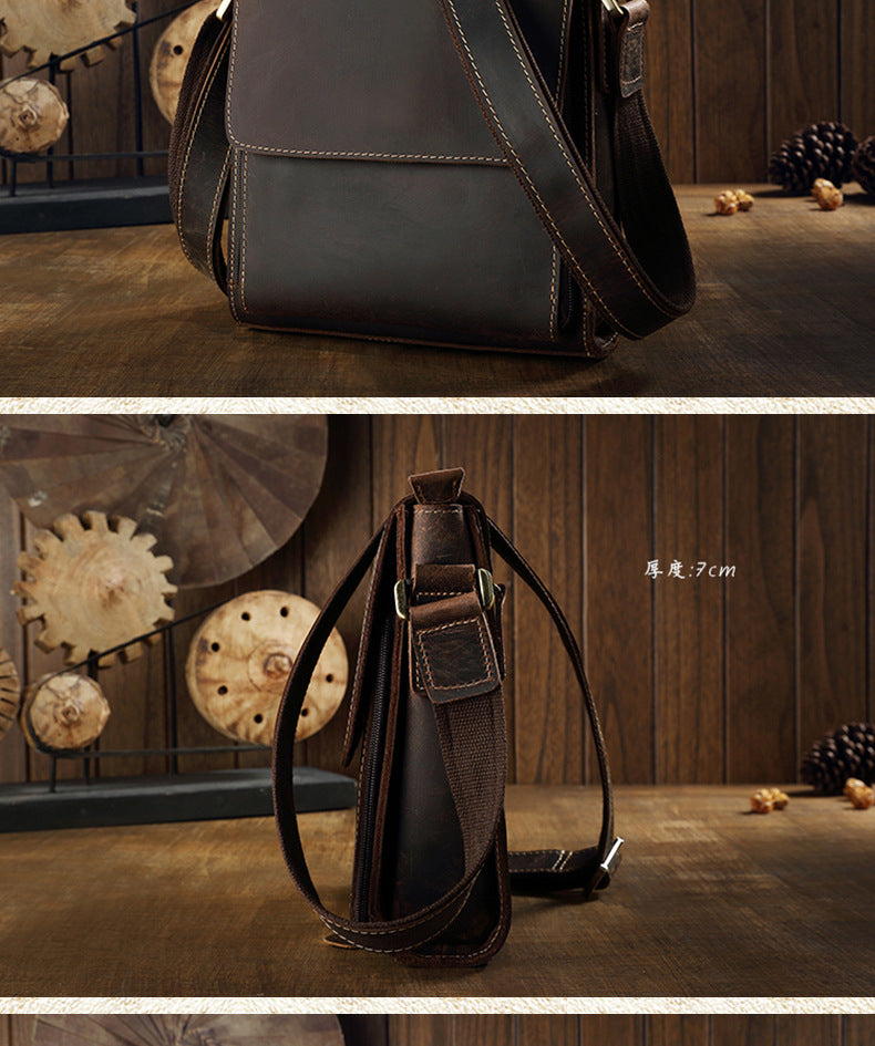 Men's Shoulder Bag Genuine Cowhide Leather Crazy Horse Original Simple Business Casual Fashion Crossbody Bag for Men 