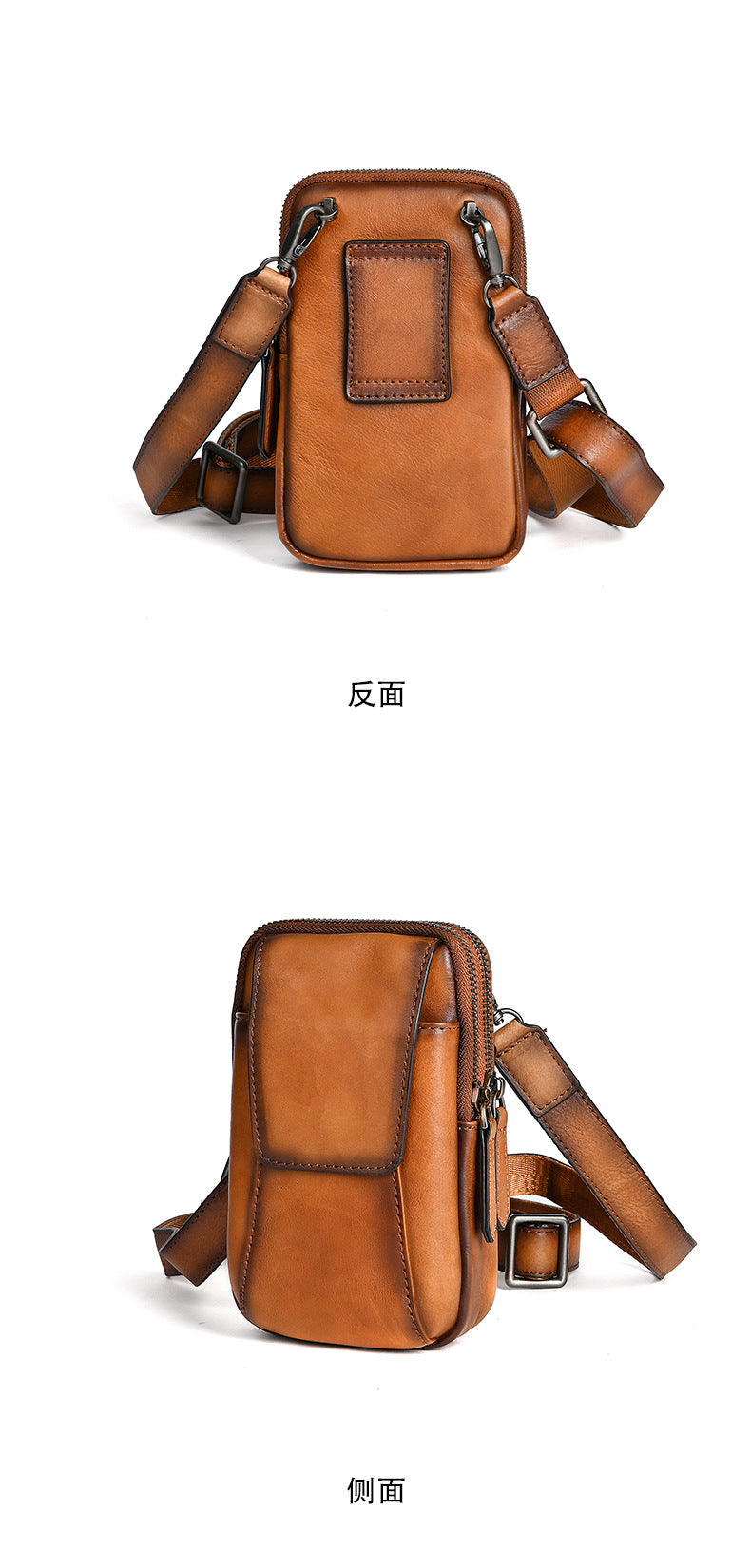 Men's Shoulder Bag Smartphone Pouch Cowhide Genuine Leather Retro Casual Crossbody Bag for Men 