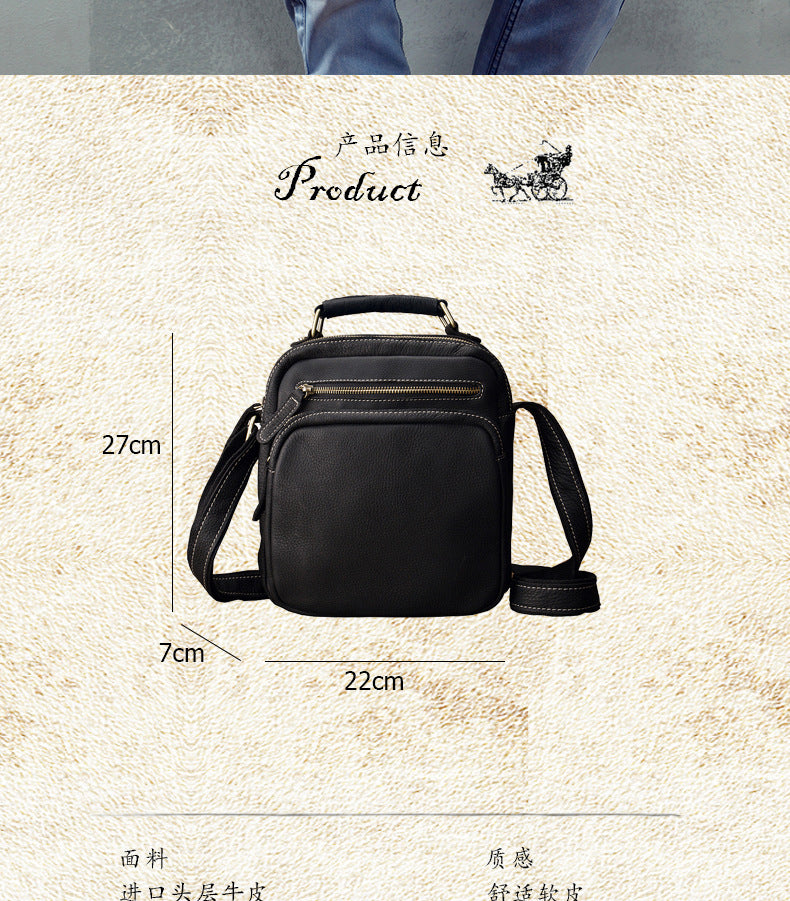 Men's Shoulder Bag Handmade Original Cowhide Genuine Leather Casual Korean Fashion Men's Crossbody Bag Handbag 