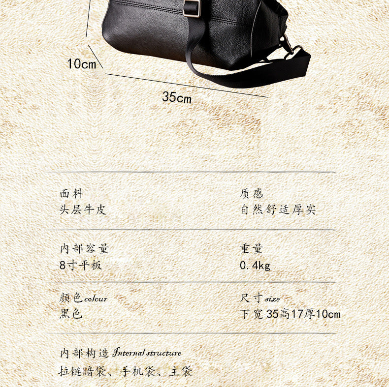 Men's Shoulder Bag Made of Genuine Cowskin Leather Original Handmade Casual Fashion Crossbody Bag 