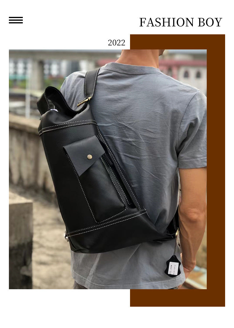 Men's Crossbody Bag Genuine Cowhide Leather Crazy Horse Fashion Commuter Shoulder Bag for Men 