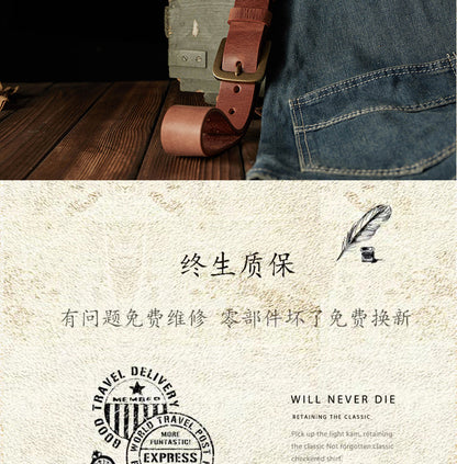 Men's belt handmade original retro cowhide genuine leather needle buckle casual simple copper buckle belt for men 