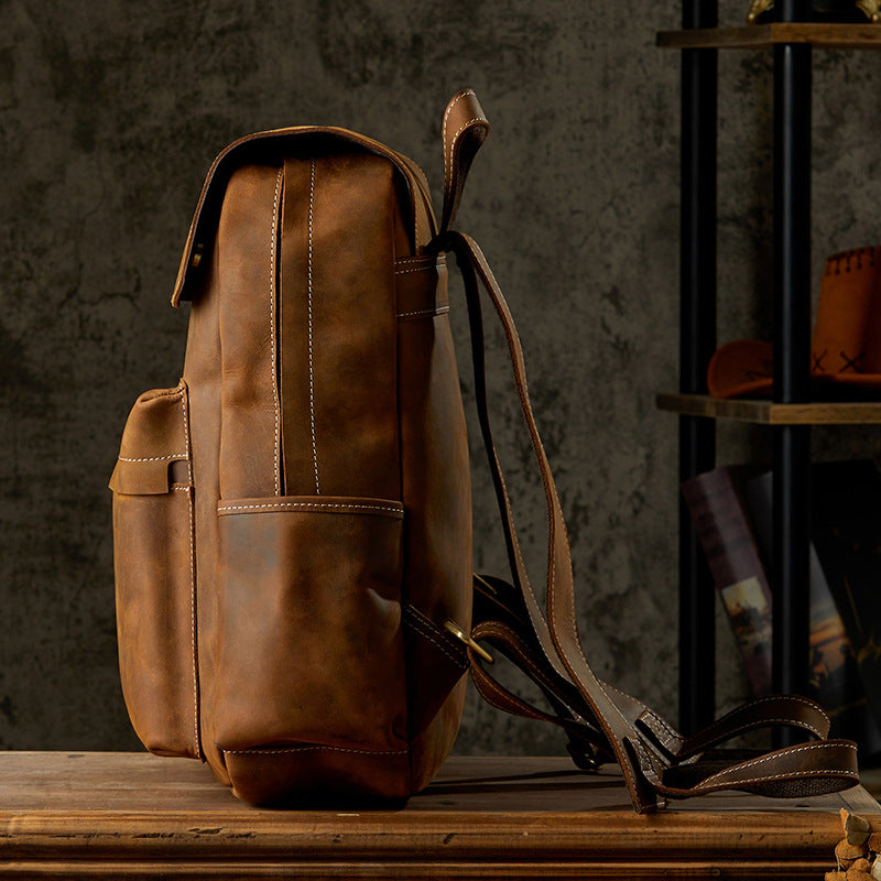 Men's Backpack Handcrafted Genuine Cowhide Leather Fashion Retro Crazy Horse Men's Travel Bag 