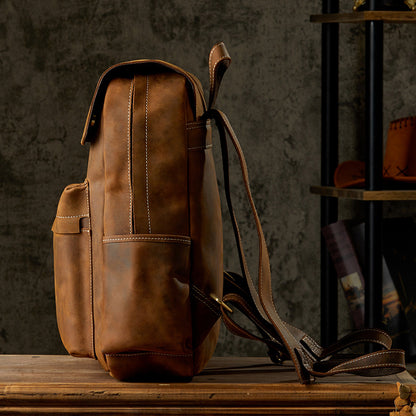 Men's Backpack Handcrafted Genuine Cowhide Leather Fashion Retro Crazy Horse Men's Travel Bag 