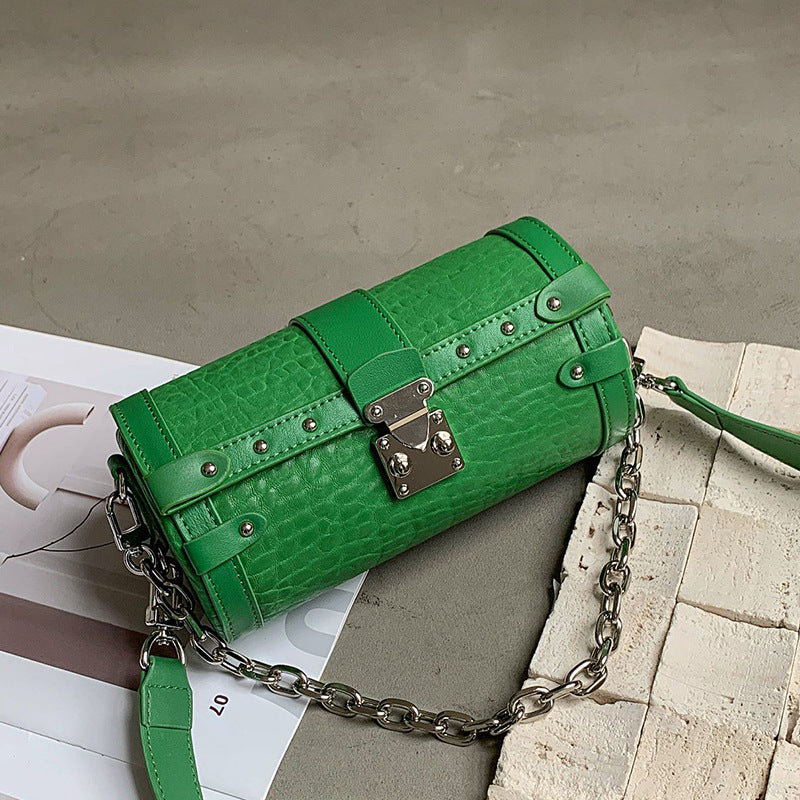 Ladies Cylindrical Bag Sheep Leather Crossbody Bag Genuine Leather Chain Bag Women Luxury Underarm Bag Shoulder Bag.Pochette