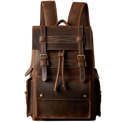 Men's Rucksack Cowhide Large Capacity Handmade Unique Retro Casual Travel Bag for Men 